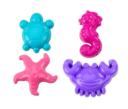 Sea Sand Molds 4 Pieces Crab Turtle Starfish Horse Yellow Green