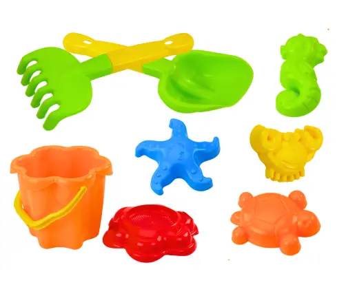 Set for Sand, Bucket, Strainer, Molds, 8 pieces, Colorful Set for Sand, Bucket, Strainer, Molds, 8 pieces, Colorful