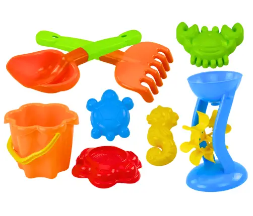 Sand Set, Bucket, Grinder, Strainer, Molds, 9 Colorful Sand Set, Bucket, Grinder, Strainer, Molds, 9 Colorful