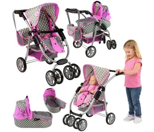 Leļļu rati 2in1 Dark Pink Stars