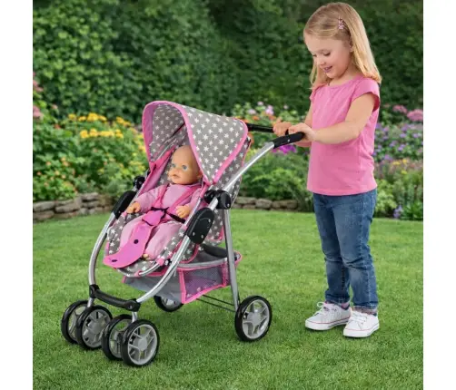 Leļļu rati 2in1 Dark Pink Stars