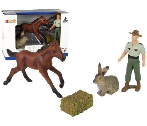 Set of Animal Figurines Horse Hare Farmer