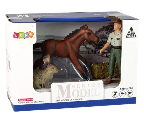 Set of Animal Figurines Horse Hare Farmer