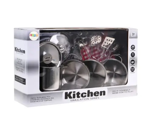 A set of pots and kitchen accessories for children