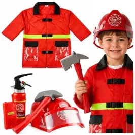 Firefighter Costume with Accessories - helmet, fire extinguisher, crowbar