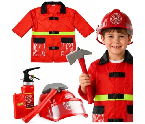Firefighter Costume with Accessories - helmet, fire extinguisher, crowbar