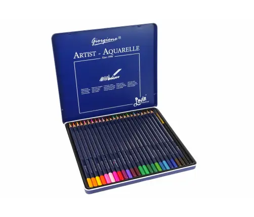 Set of 24 Watercolor Pencils Metal Container