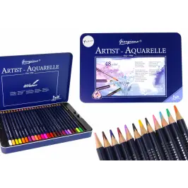 Set of 48 Watercolor Pencils Metal Container