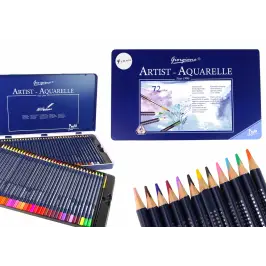 Set of 72 Watercolor Pencils Metal Container
