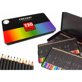 Set of 120 Art Crayons Metal Container