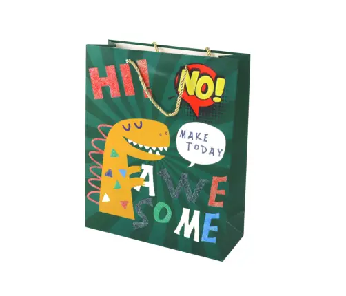 Green Dinosaur Paper Gift Bag 32cm x 26cm x 10cm