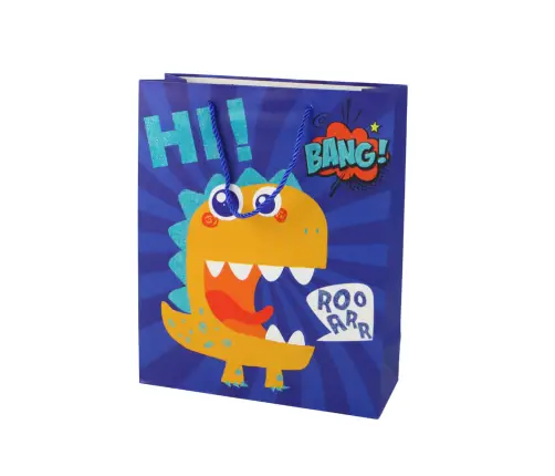 Blue Dinosaur Paper Gift Bag 41.5cm x 30cm x 12cm