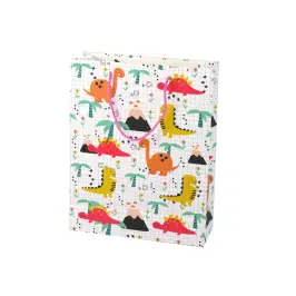 Colorful Checkered Gift Bag Dinosaurs 32 cm x 26 cm x 10 cm