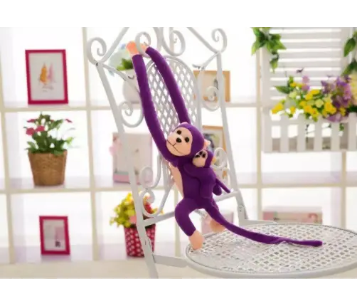 Mascot Plush Monkey with Baby, Purple 70 cm
