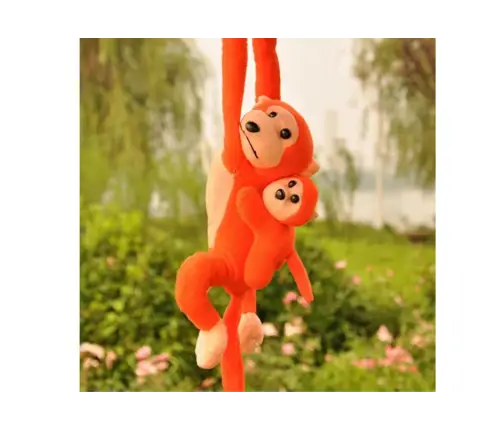 Plush Monkey with Baby Mascot, Orange with Sound 70 cm