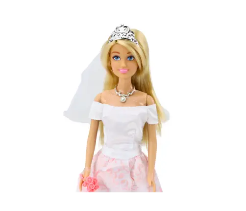 Doll In Wedding Dress Bride White Gown Veil Flowers