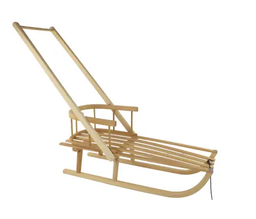 Sled With Backrest, Wooden Pusher, Wooden Handle