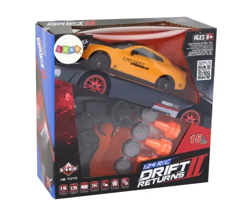 Remote Controlled Sports Car R/C 1:24 Yellow Interchangeable Wheels