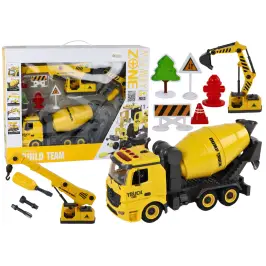 Construction Vehicles Sound Light 1:12 DIY Concrete Mixer Crane Excavator