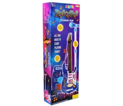 Pink electric guitar with microphone and amplifier