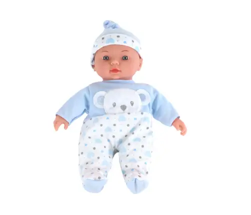 Baby doll, blue pajamas with teddy bear, hat, sounds