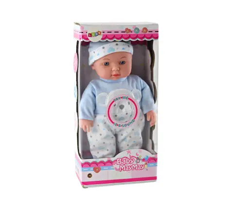 Baby doll, blue pajamas with teddy bear, hat, sounds