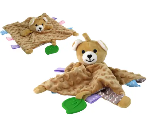 Teddy bear, plush, cuddly toy, blanket, studs, teether, rattle