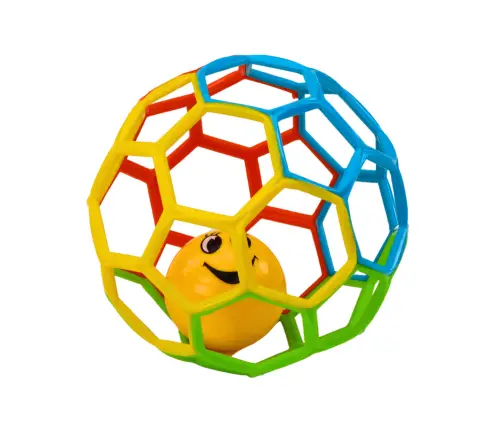 Colorful rubber ball with a rattle and a bell for a baby