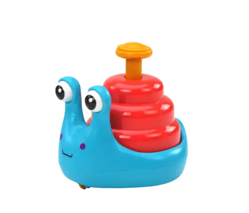 Cheerful Snail On Wheels Riding Blue And Red