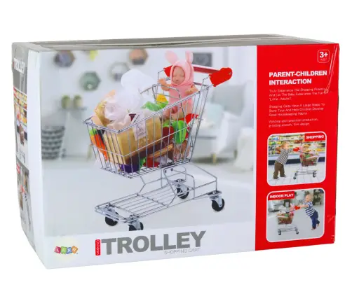 Shopping cart, metal basket for children, silver, large