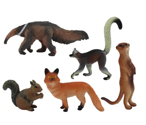 Animal Figurines 5 Pieces Squirrel Meerkat Anteater Fox Lemur