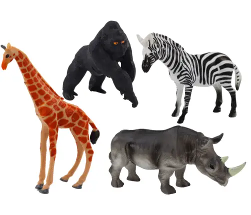 Set of African Animal Figurines 4 Pieces Giraffe Gorilla