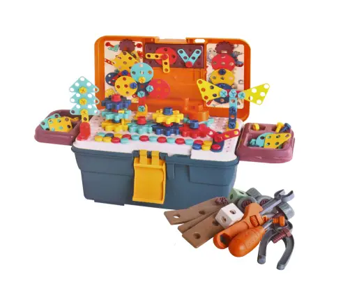 3D Konstrukcijas puzles ar bloku komplektu DIY kastē un izņemamu urbju komplekts