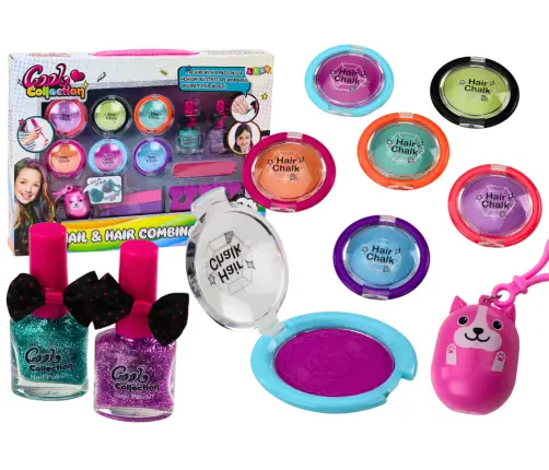 Beauty set for makeup, nail styling, shadows and polishes Beauty set for makeup, nail styling, shadows and polishes