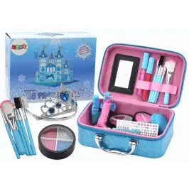 A set of cosmetics in a Crown Blue nail makeup case