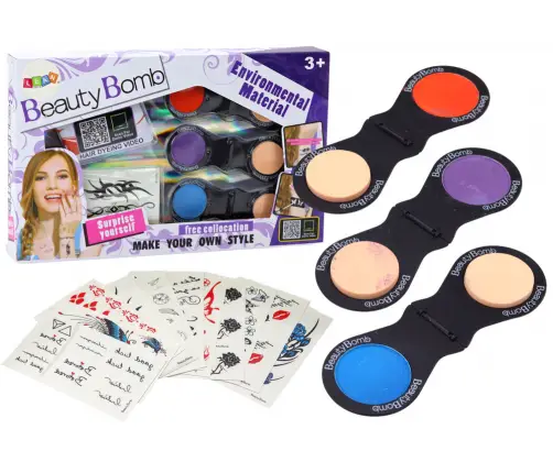 Beauty Tattoos Set 12 Cards 3 Hair Shadows Sponges