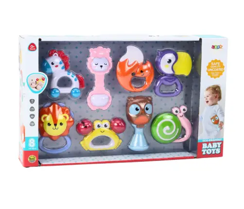 Set of Baby Rattles and Teethers with Animals 8 pcs