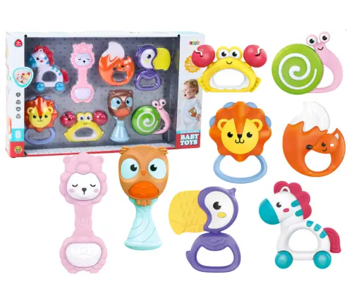 Set of Baby Rattles and Teethers with Animals 8 pcs
