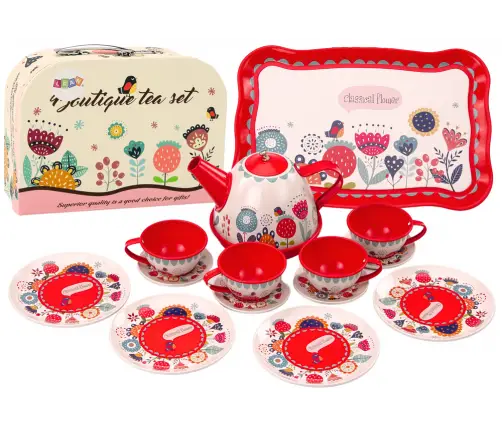 Tea and coffee set in a box, plates, cups, red Tea and coffee set in a box, plates, cups, red