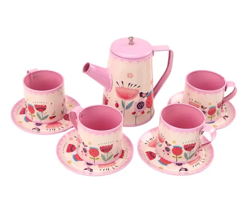 Coffee Tea Set Cups Kettle Tray Pink Cafe 12 pcs. Coffee Tea Set Cups Kettle Tray Pink Cafe 12 pcs.