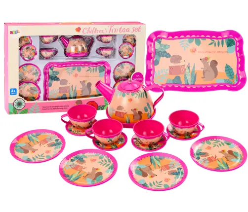 Coffee Tea Set Cups Kettle Tray Pink Cafe 15 pcs.