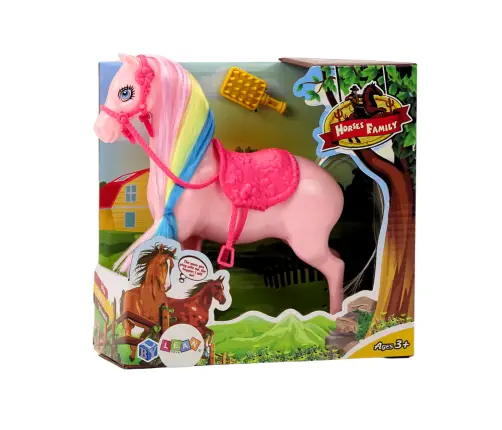 Figurine Horse With Colorful Mane and Pink Brush Saddle