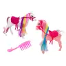Figurine Horse With Colorful Mane, Saddle, Brush, White Pink Figurine Horse With Colorful Mane, Saddle, Brush, White Pink