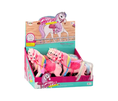 Figurine Horse With Colorful Mane, Saddle, Brush, White Pink Figurine Horse With Colorful Mane, Saddle, Brush, White Pink