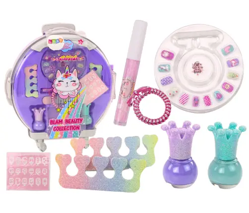 Cosmetics Set in Nail Makeup Suitcase Purple Suitcase 9 pcs.