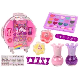 Set of Cosmetics in a Nail Makeup Suitcase Pink Suitcase 12 pcs.