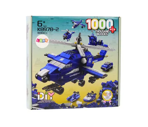 Helicopter Police Helicopter Construction Bricks 6in1 Blue 1000 pieces.