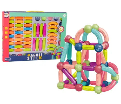Set of Magnetic Construction Bricks 66El Colorful Set of Magnetic Construction Bricks 66El Colorful