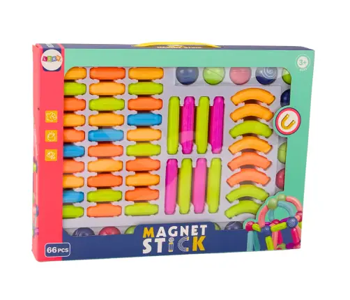 Set of Magnetic Construction Bricks 66El Colorful Set of Magnetic Construction Bricks 66El Colorful