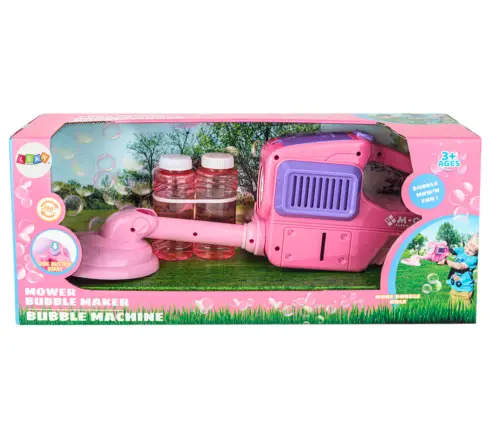 Soap Bubble Machine Lawn Mower Trimmer Two Fluids Pink Soap Bubble Machine Lawn Mower Trimmer Two Fluids Pink